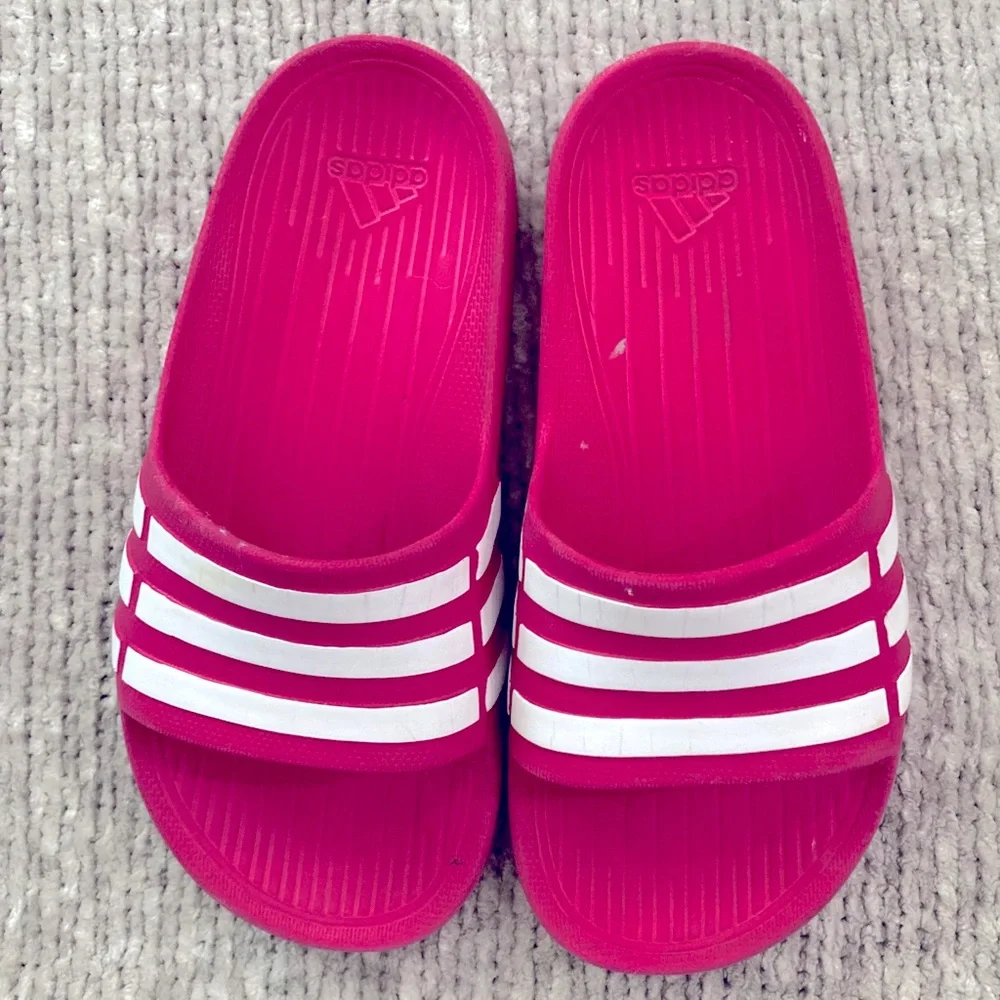 Adidas K13 Hot Pink And White‎ Slide Sandals Youth Size 13 Athletic Summer
